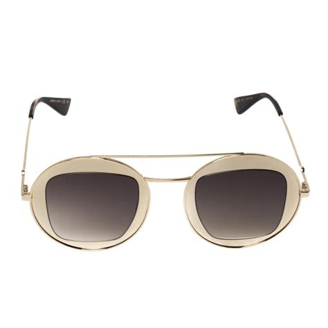 Gucci Womens Round Gold Gold Brown Sunglasses GG0105S 